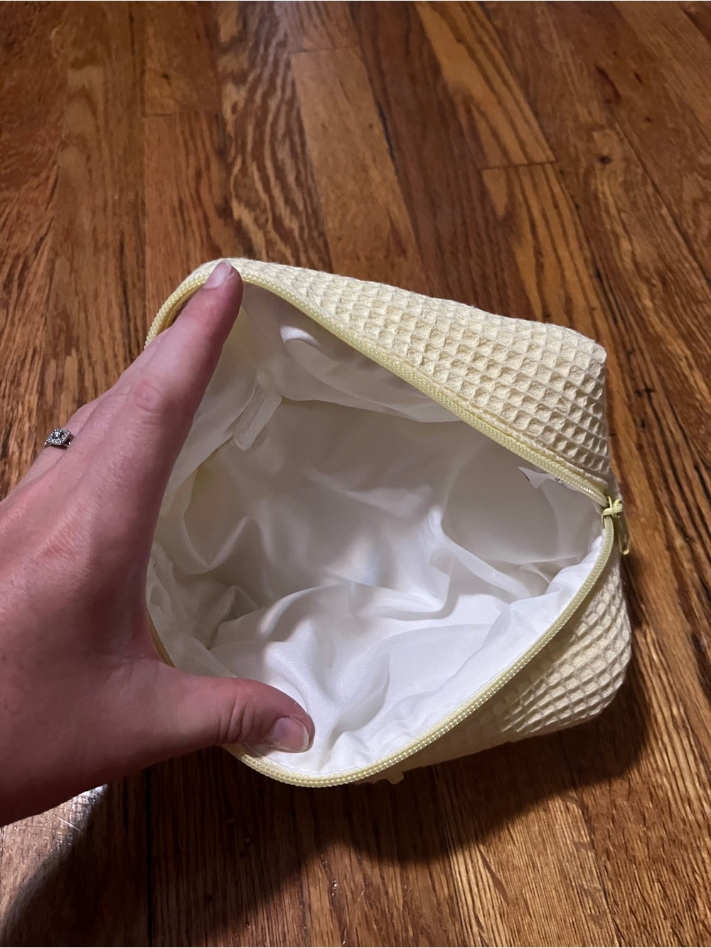 Yellow Waffle-Textured Cosmetic Pouch - Small Toiletry Bag - Picture 2 of 5